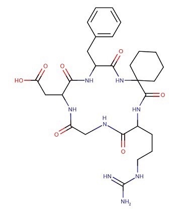 Cyclo(1-aminocyclohexanecarbonyl-Larginylglycyl-L-alpha-aspartyl-D-phenylalanyl）の構図